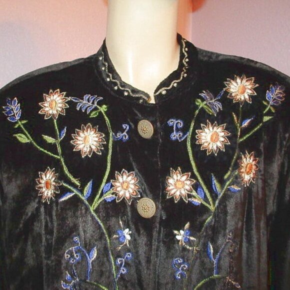 Vtg Carole Little Velvet Tunic Top Size 1X Embroidered Long Sleeves Whimsigoth - Picture 2 of 12